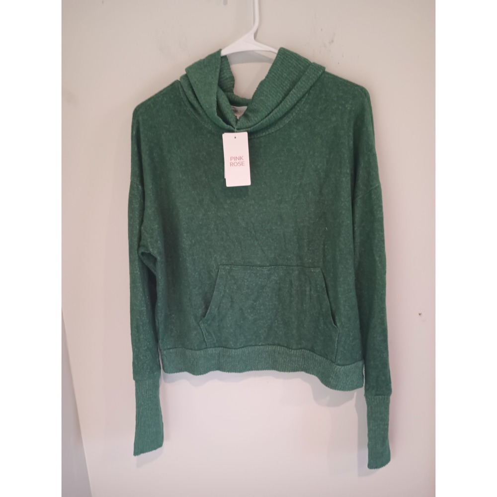 NWT Pink Rose Eden Green Heather Cowl Neck Long Sleeve Top Pocket Sz M (